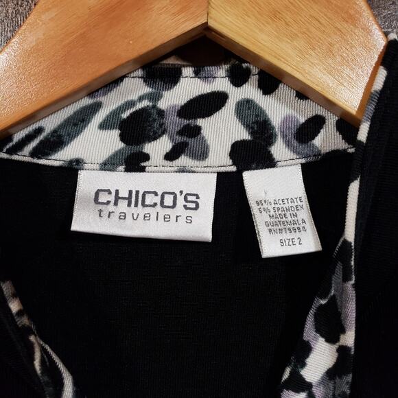 Chico's travelers tunic 3'4" button front shirt with animal print womans size 12 - Picture 2 of 9